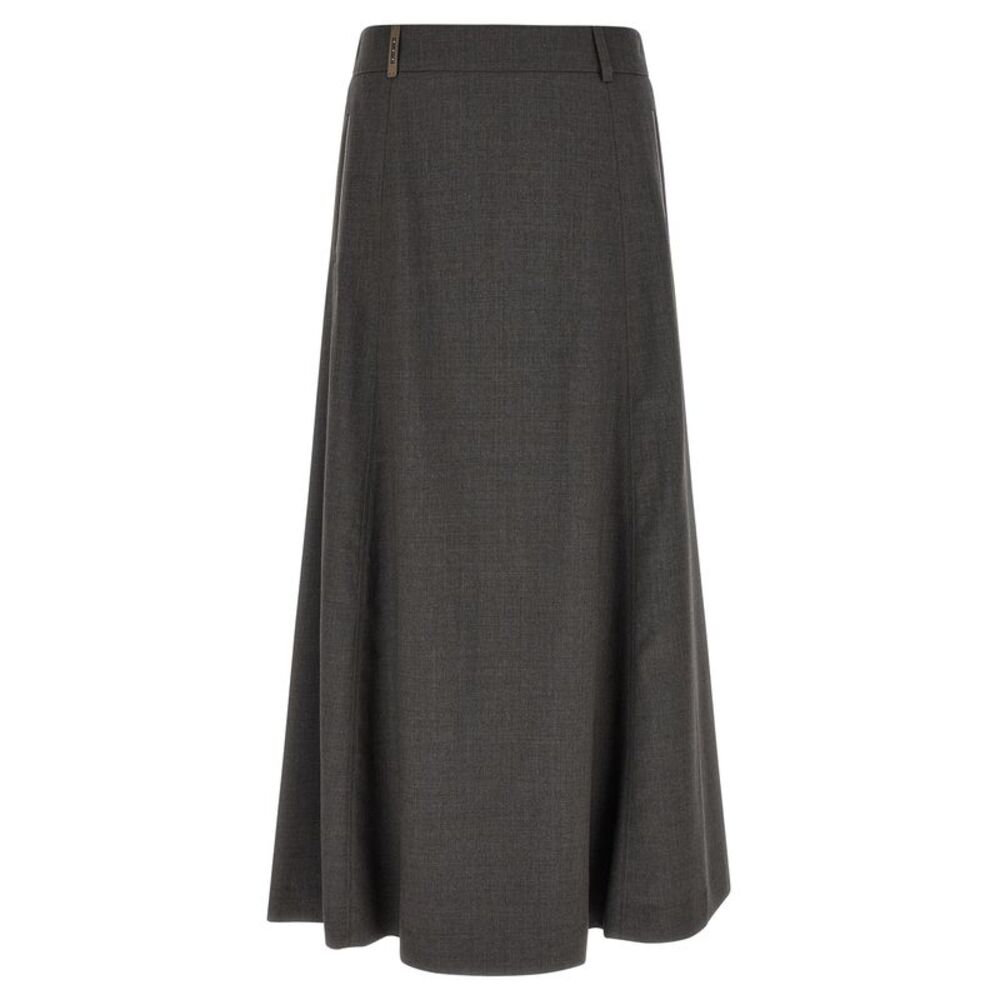 Peserico Gray Virgin Wool Midi Women's Skirt